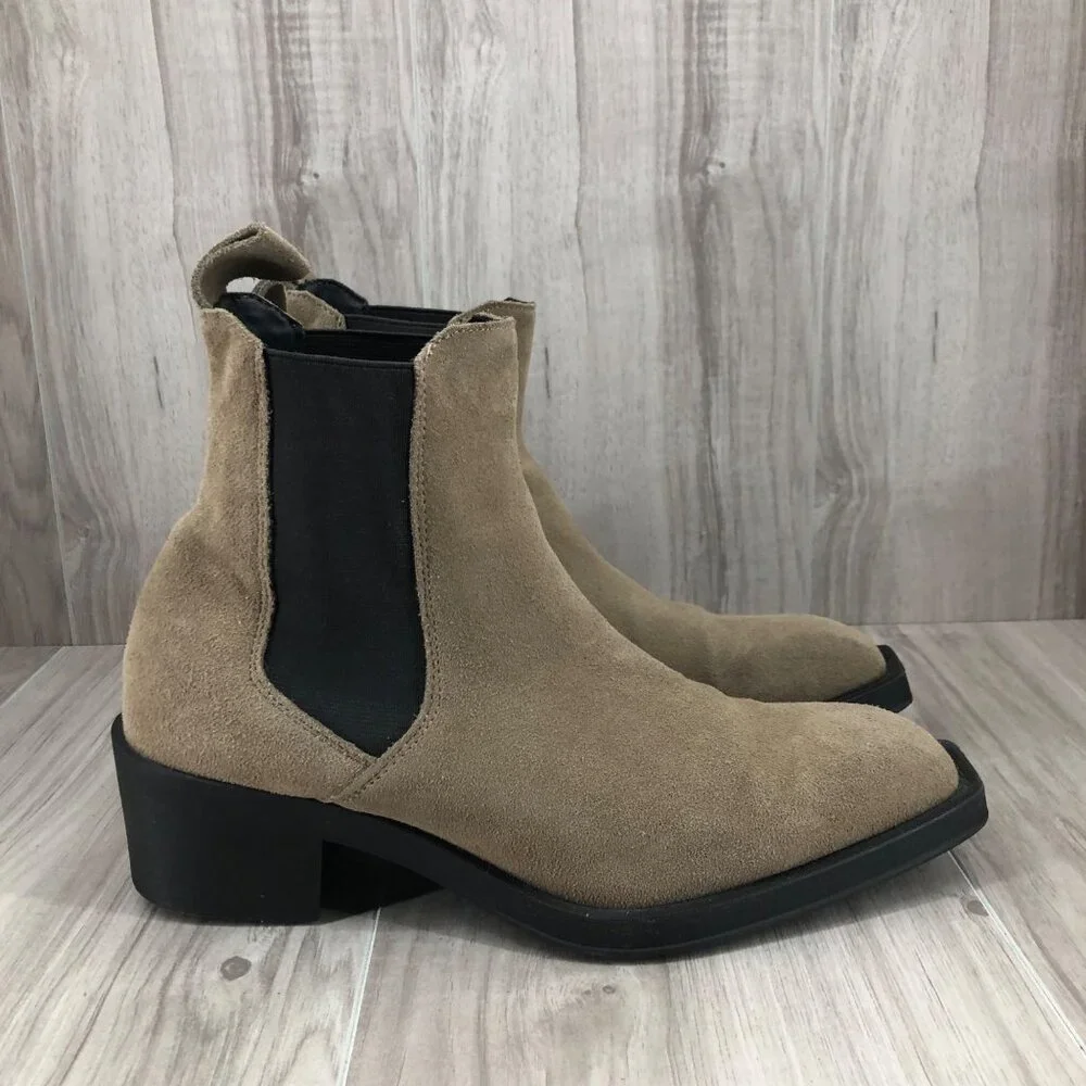 Zara Ankle Boots Womens EU 39 Tan Suede Slip On Chelsea Booties